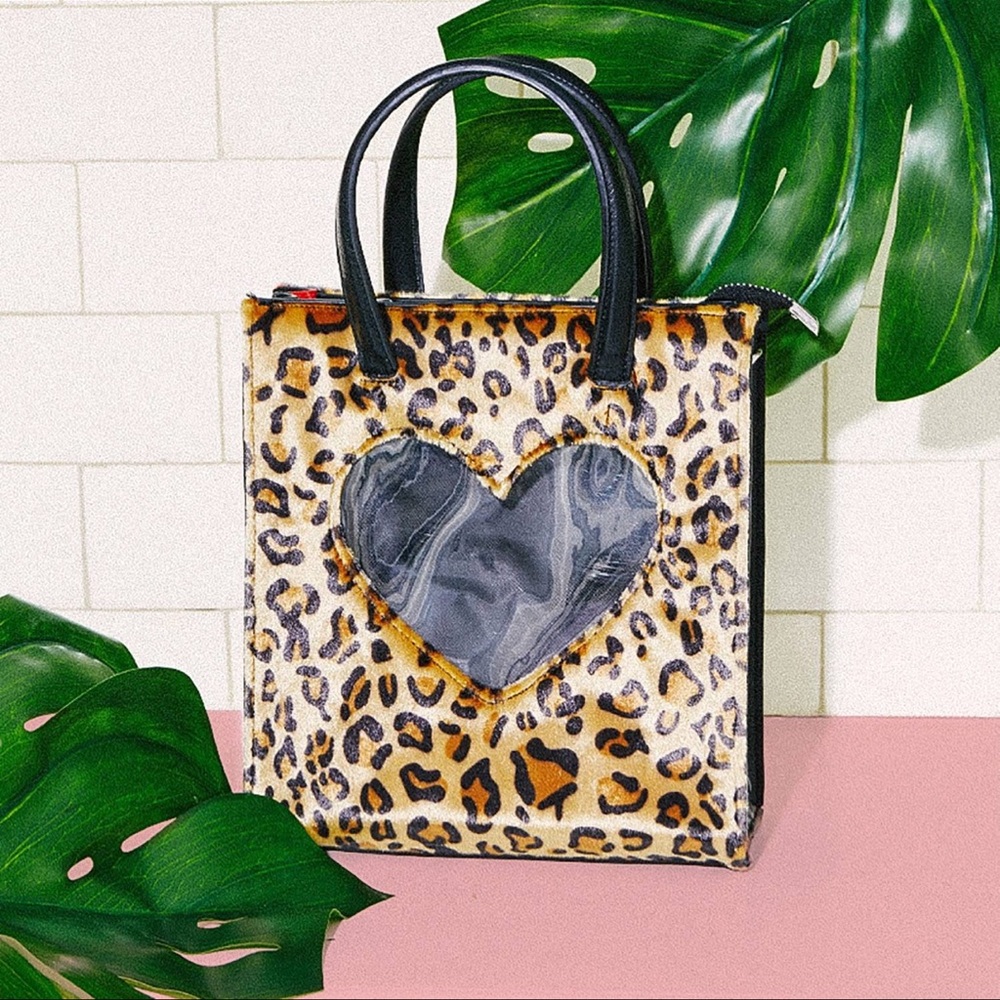 Valfre Leopard Print Heart Tote Bag